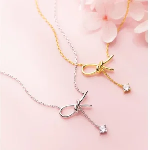 RENSINO 925 Sterling Silver Irregular Knot Pendant Necklace 18K Gold Plated Chain Zircon Necklaces Fashion Jewelry for Women