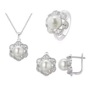 RENSINO 925 Sterling Silver Jewellery Women Pearl Bridal Set Wedding Jewelry Set