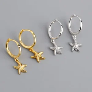 RENSINO 925 Sterling Silver Jewelry 18K Gold Plated Starfish Pendant Earrings for Women Gift