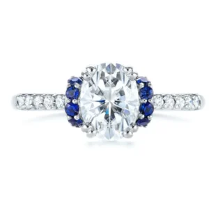 RENSINO 925 Sterling Silver Jewelry Blue Zircon halo Oval Shape White Zircon Wedding Ring Silver Ring