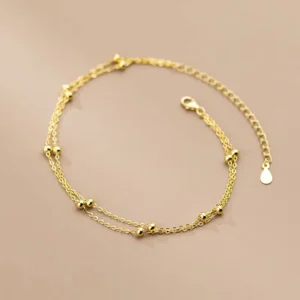 RENSINO 925 Sterling Silver Jewelry Charm Anklet Dainty Anklets for Women Gold Plated Ball Bead Anklet
