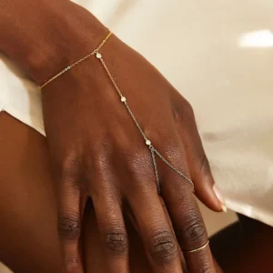 RENSINO 925 Sterling Silver Jewelry Ladies Custom 14K 18K Gold Plated Bezel Zircon Finger Ring Hand Chain Bracelet for Women Men