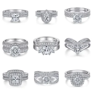 RENSINO 925 Sterling Silver Jewelry Manufacturer Round Brilliant Cut Rhodium Plated White Zirconia Rings For Engagement