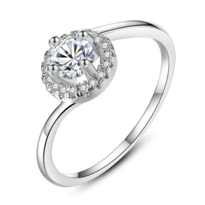 RENSINO 925 Sterling Silver Jewelry Round Shape White CZ Jewelry Elegant Silver Promise Ring
