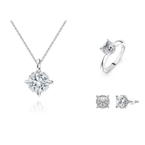 RENSINO 925 Sterling Silver Jewelry Set 8A Cubic Zirconia Rhodium Plated Necklace Earrings Ring