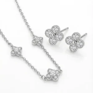 RENSINO 925 Sterling Silver Jewelry Set Four Leaf Clover CZ Diamond Necklace Earrings Luxury Bridal Wedding Gift for Women