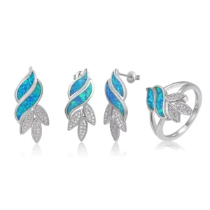RENSINO 925 Sterling Silver Jewelry Set Gentle Style Opal Earrings and Pendant Ring for Women Customized Gifts