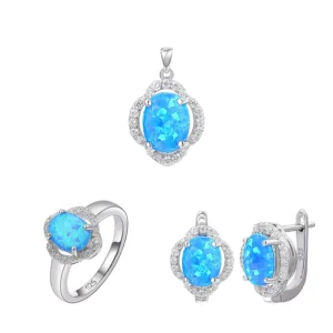 RENSINO 925 Sterling Silver Jewelry Set Timeless Opal Earrings and Pendants Ring for Women Customized Gifts