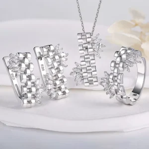 RENSINO 925 Sterling Silver Jewelry Set for Women Ring Pendant Drop Earring Engagement Jewelry