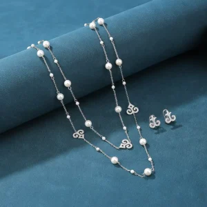 RENSINO 925 Sterling Silver Jewelry Set for Women Zirconia and White Pearl Scroll Necklace With Matching Earrings Luxury Gift