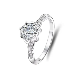 RENSINO 925 Sterling Silver Jewelry VVS1 1Ct Zircon Custom Diamond Cutting Adjustable Solitaire Romantic Lab Grown Wedding Ring