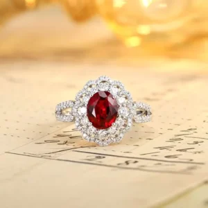 RENSINO 925 Sterling Silver Lab Grown Ruby Ring Pigeon Blood Gemstone Wedding Fashion Fine Jewelry