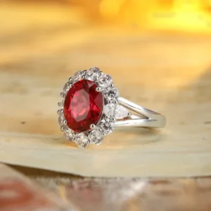 RENSINO 925 Sterling Silver Lab Grown Ruby Ring Pigeon Blood Gemstone Wedding Fashion Fine Jewelry