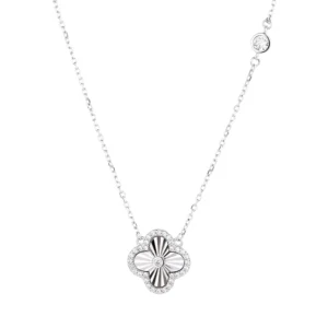 RENSINO 925 Sterling Silver Ladies Choker Necklace Classic Style with Four Leaf Clover Pave and Zircon Rhodium Plating for Gifts