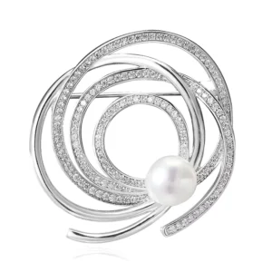 RENSINO 925 Sterling Silver Large Pin Brooch Fashion Designer Jewelry with Pearls