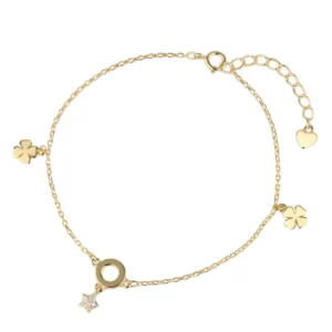 RENSINO 925 Sterling Silver Leaf Circle Star Pendant 18K Gold Plated Four Leaf Clover Women’s Bracelet