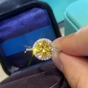 RENSINO 925 Sterling Silver Lemon Yellow Moissanite Ring 3.0 Carat Colored Diamond Wedding Ring Luxury Jewelry Women Gift