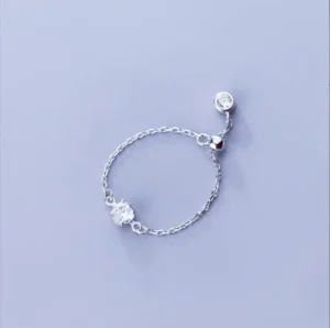 RENSINO 925 Sterling Silver Link Chain Zircon Engagement Rings Fresh Tiny