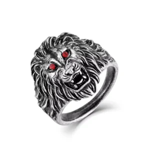RENSINO 925 Sterling Silver Lion Head Ring Men Gothic Punk Rock Vintage Oxidized Finish Jewelry