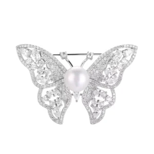 RENSINO 925 Sterling Silver Luxury Brooches Cz Freshwater Pearls Butterfly Designer Brooches