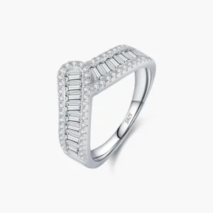 RENSINO 925 Sterling Silver Luxury Dazzling Geometric CZ Eternity Band Rings for Women Wedding Engagement Statement Jewelry