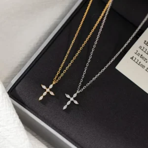RENSINO 925 Sterling Silver Luxury Marquise Cubic Zirconia Cross Pendant Chain Charm Necklace for Women Fashion Clavicle Jewelry