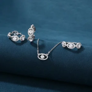 RENSINO 925 Sterling Silver Marquise Zircon Ring Necklace Earring Set Trendy Rhodium Plated Bridal Jewelry Gift Women Wedding Party