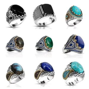 RENSINO 925 Sterling Silver Men Rings with Stone Fashion Rings Fine Jewelry Design Band for Male