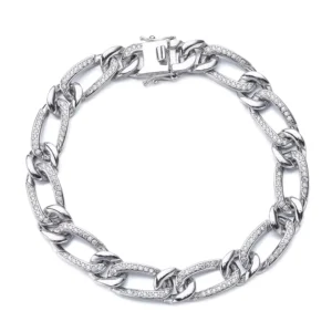 RENSINO 925 Sterling Silver Men’s Hip Hop Cuban Chain Fine Jewelry Chain Link Curb Bracelet
