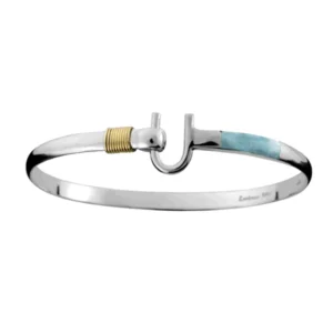 RENSINO 925 Sterling Silver Men’s Jewelry Natural Larimar Hook Bracelet Bangle