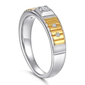 RENSINO 925 Sterling Silver Men’s Ring 18K Gold Plated High Polish 925 Silver Non-Tarnish Zirconia Gemstone Jewelry for Weddings