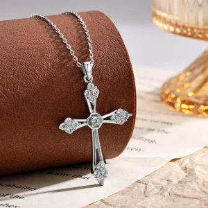 RENSINO 925 Sterling Silver Micro Insert Cubic Zircon Cross Christian Pendant Rhodium Plated Unisex Necklace Jewelry