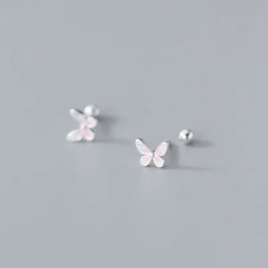 RENSINO 925 Sterling Silver Mini Insect Butterfly CZ Screw Stud Earrings