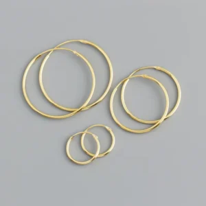 RENSINO 925 Sterling Silver Minimalist Big Hoop Earrings Women 12MM 22MM 28MM Gold Plated Round Hollow Earrings Set