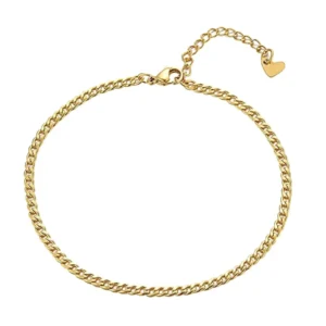 RENSINO 925 Sterling Silver Minimalist Gold Cuban Link Chain Anklet Jewelry