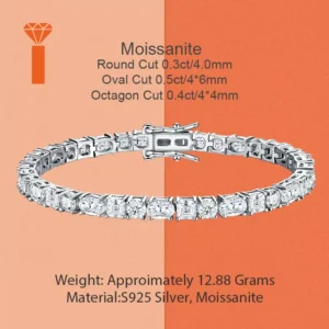 RENSINO 925 Sterling Silver Mixed Cut Moissanite Tennis Bracelet For Banquet Evening Party For Women Luxury Jewelry Bracelet