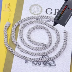 RENSINO 925 Sterling Silver Moissanite Necklace Cuban Link Chain