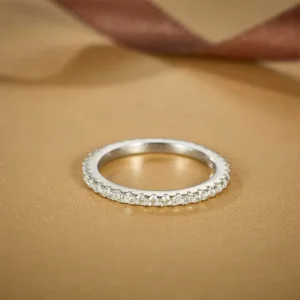 RENSINO 925 Sterling Silver Moissanite Pave Eternity Ring GRA Certified VVS Moissanite Wedding Rings for Women Men