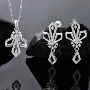 RENSINO 925 Sterling Silver Moissanite Pendant Necklace Earrings Jewelry Set