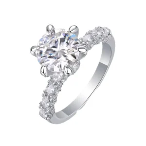 RENSINO 925 Sterling Silver Moissanite Ring Round Brilliant Cut Engagement Eternity Wedding Ring