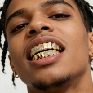 RENSINO 925 Sterling Silver Moissanite Teeth Grillz Iced Out Vampire Fangs Grillz Hip Hop Custom Top & Bottom Dental Grillz