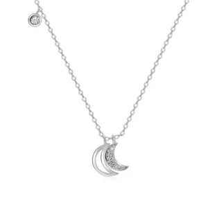 RENSINO 925 Sterling Silver Moon Necklace Chain With Cz Stone