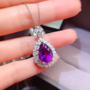 RENSINO 925 Sterling Silver Natural Amethyst Classic Pendant for Women