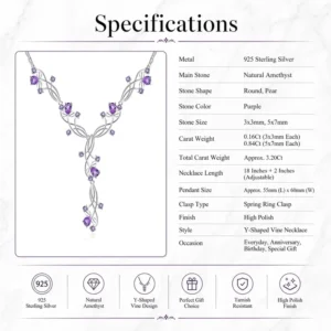 RENSINO 925 Sterling Silver Natural Amethyst Vine Necklace Women Vintage Flower Elegant Statement Wedding Engagement Jewelry Supplier