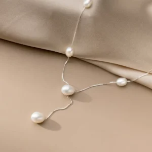 RENSINO 925 Sterling Silver Natural Freshwater Pearl Beaded Necklace for Women Party Gifts