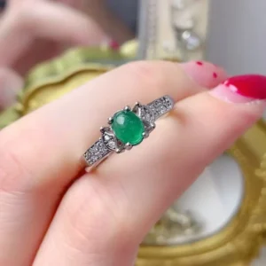 RENSINO 925 Sterling Silver Natural Gemstone Emerald Jewelry Ring for Women Custom