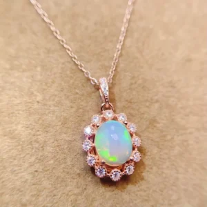 RENSINO 925 Sterling Silver Natural Opal 18K Gold Plated Vintage Custom Jewelry Pendant Necklace for Women