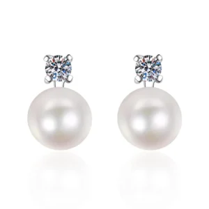 RENSINO 925 Sterling Silver Natural Pearl Earrings Mosonite Fashion Noble Earrings Women’s Jewelry Wedding