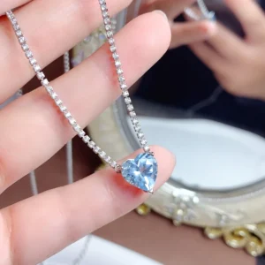 RENSINO 925 Sterling Silver Natural Topaz Gem Stone Necklace for Women with Rhodium