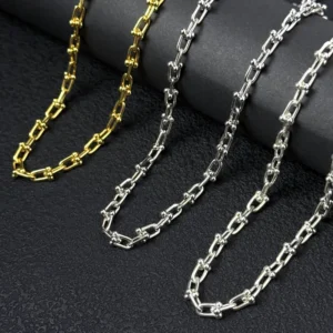 RENSINO 925 Sterling Silver Necklace 5/7.5mm U-Shape Link Chain Rhodium/18k Gold Plated Men Women Wedding Gift Party